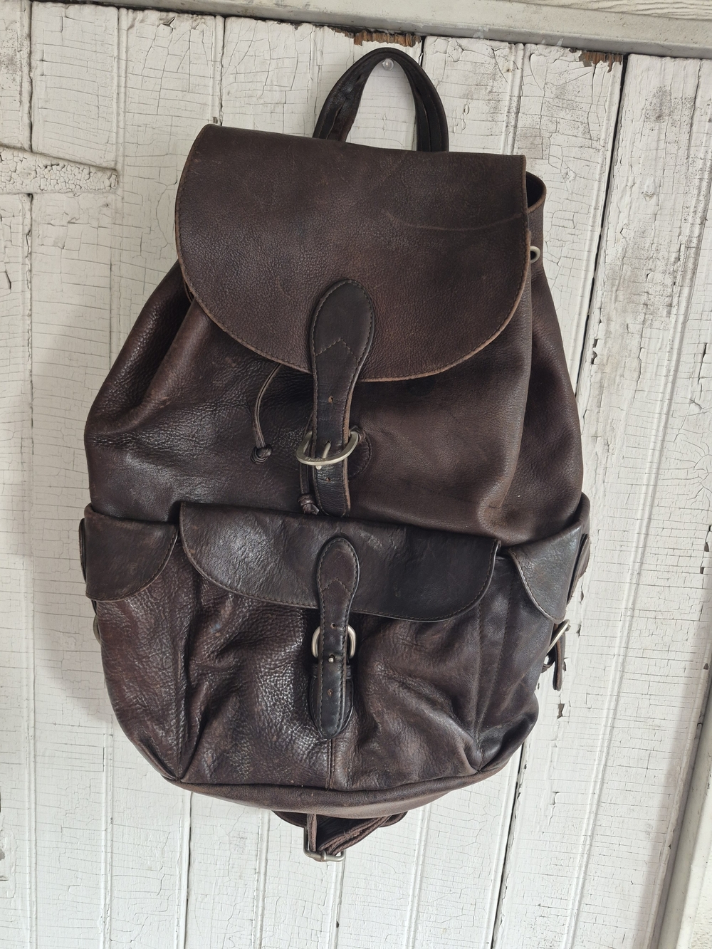 London Fog Dark Brown Leather Rucksack Backpack